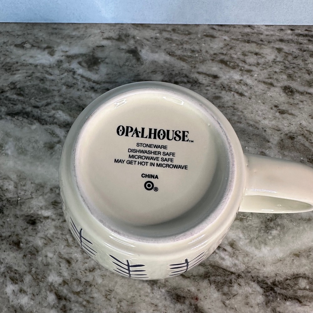 Opalhouse Stoneware‎ Coffee Mug Cream Navy Blue Leaf Branch Orange Interior - Picture 5 of 6